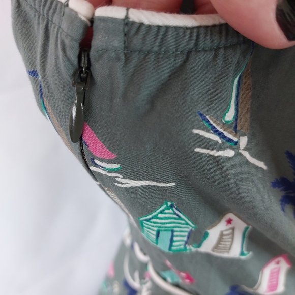 Debenhams Beach Hut Palm Print 100% Cotton Sleeveless Green Unique Dress Size 16 - Picture 10 of 11